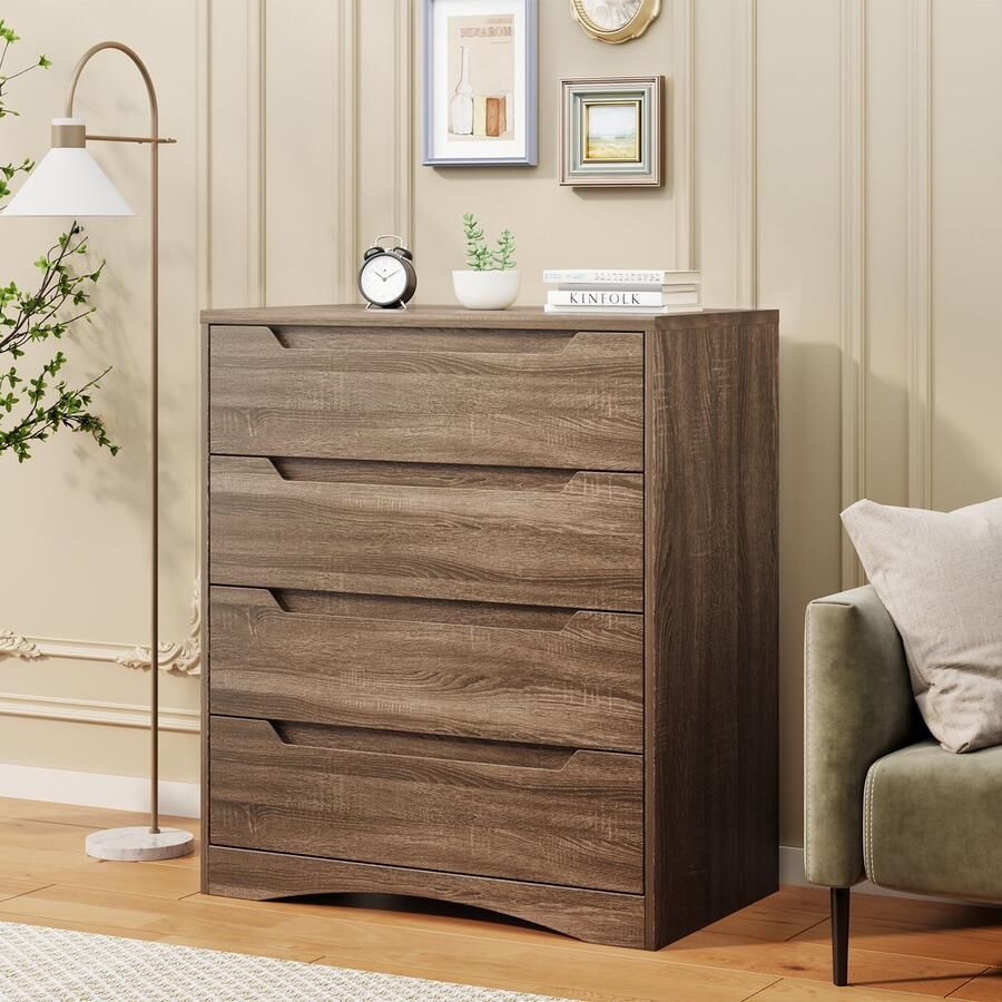 Bealife AP22 Opbergkaste Ladekast met 4 Ruime Multifunctionele Kast voor Woonkamer Slaapkamer Hal Vrijstaand Ladekasten 82 x 71 x 40 cm Lichtbruin