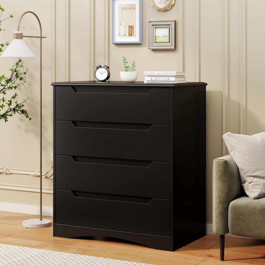 Bealife AP22 Opbergkasten met 4 Lades Bijzetkast met Veel Opbergruimte Dressoirs Multifunctionele Kast voor Woonkamer Slaapkamer Hal Vrijstaand Ladekasten 71 x 40 x 82 cm Zwart