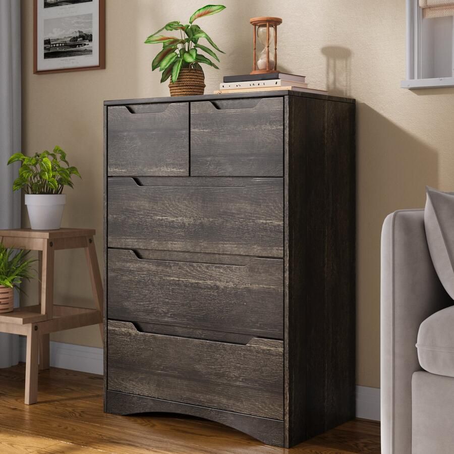 Bealife AP23 Opbergkasten Slaapkamer Ladekast met 5 Ruime Lades voor Hal Kantoor Slaapkamer Woonkamer Donkerbruin