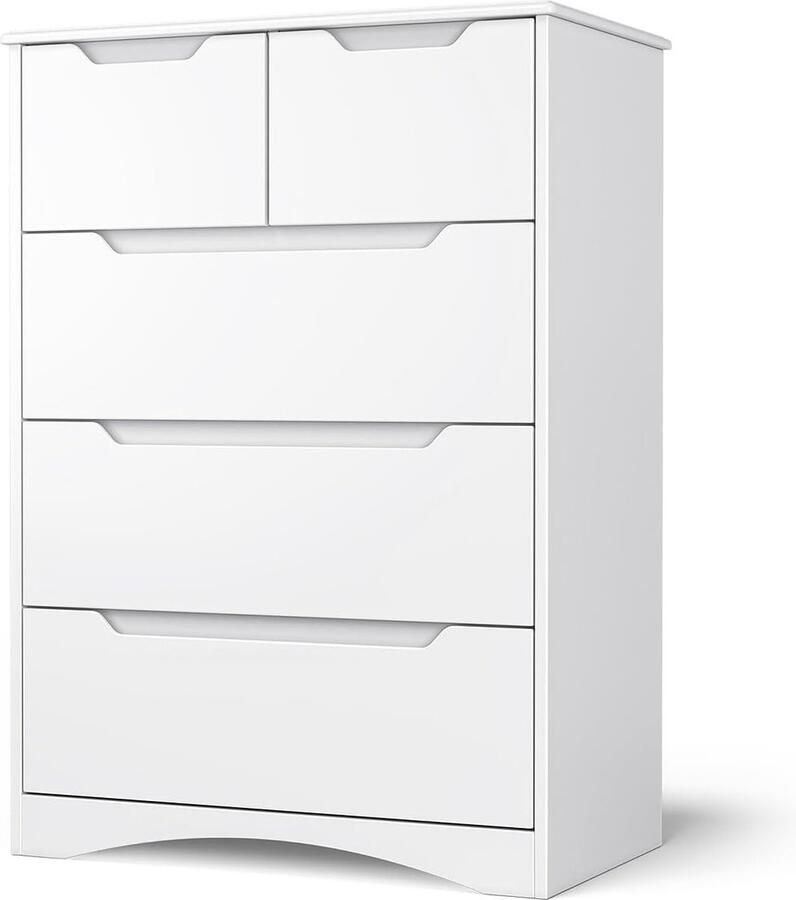 Bealife AP23 Ladekast Wit Slaapkamer -Ladekast met 5 Ruime -Lades voor Hal Kantoor Slaapkamer Woonkamer