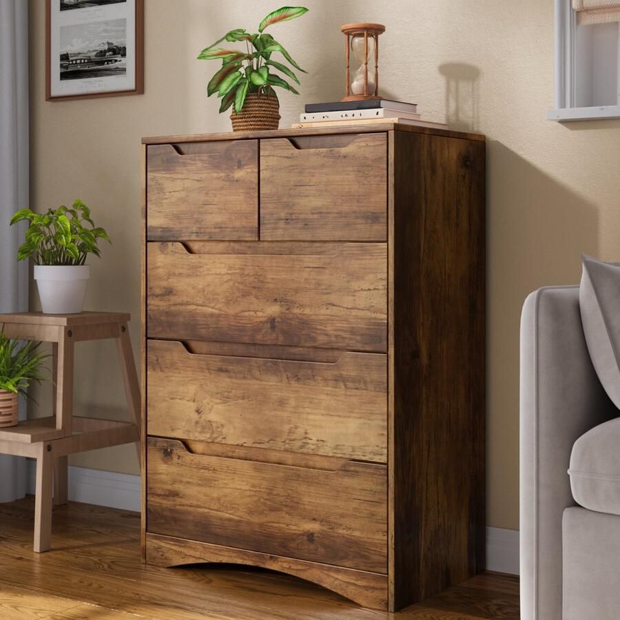 Bealife AP23 Opbergkasten Slaapkamer Ladekast met 5 Ruime Lades voor Hal Kantoor Slaapkamer Woonkamer Lichtbruin