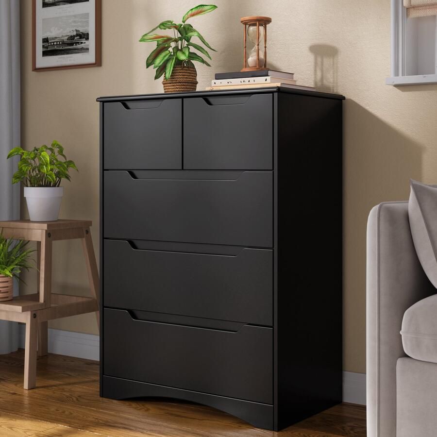 Bealife AP23 Opbergkasten Slaapkamer Ladekast met 5 Ruime Lades voor Hal Kantoor Slaapkamer Woonkamer Zwart