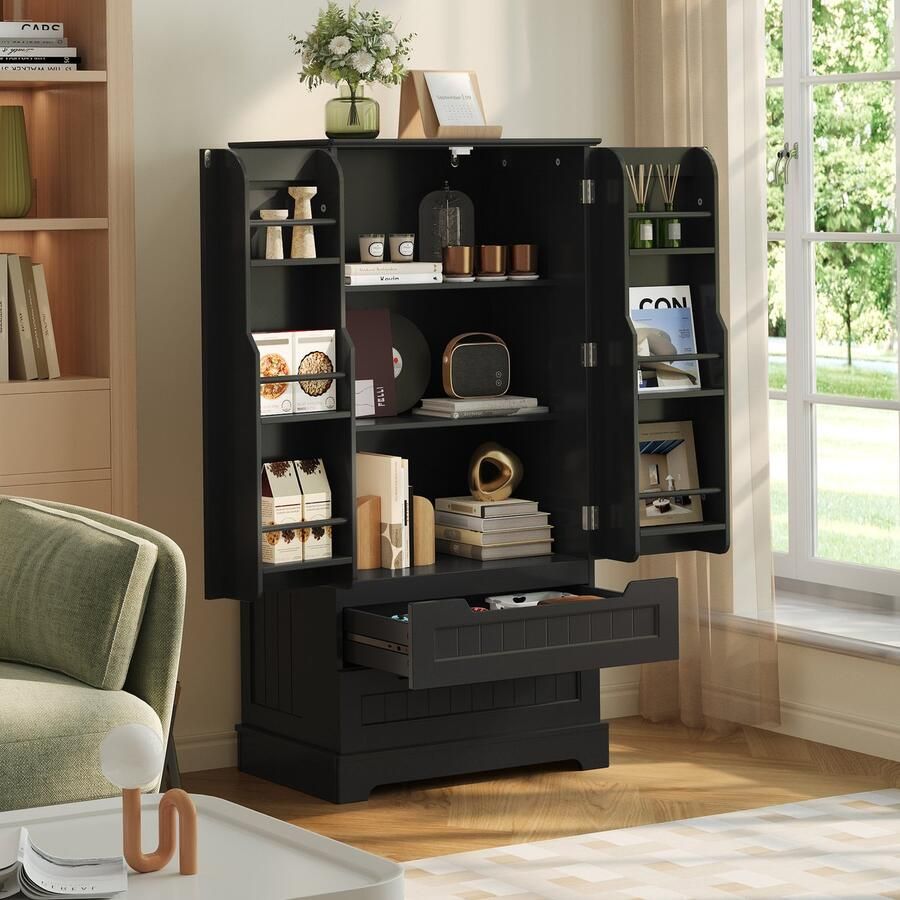 Bealife AP28 Keukenkasten Opbergkast Vrijstaande Keuken Opbergkast met 2 Laden en 2 Deuren -60x40x120cm Zwart