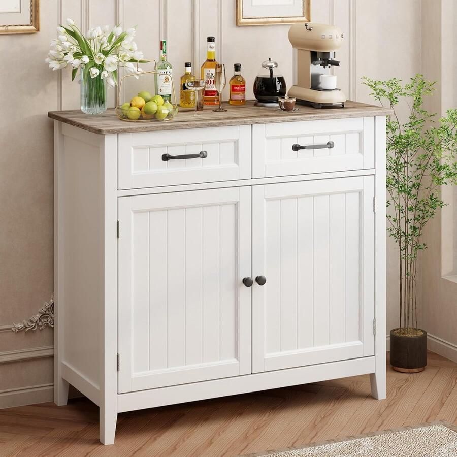 Bealife AP30 Keukenkast Ladekast met 2 Laden en 2 Deuren Dressoir Keukenbuffet met Werkbladen voor Keuken Woonkamer Hal en Eetkamer-90x40x81cm -Grijs