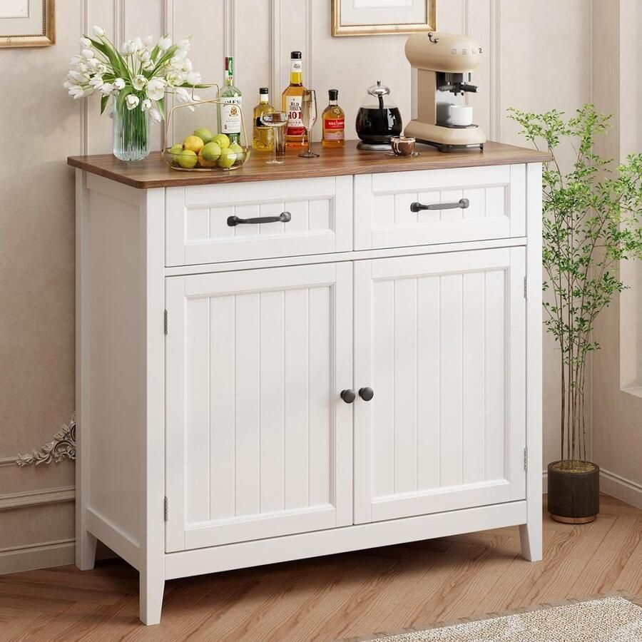 Bealife AP30 Keukenkast Ladekast met 2 Laden en 2 Deuren Dressoir Keukenbuffet met Werkbladen voor Keuken Woonkamer Hal en Eetkamer- 90x40x81cm -bruin