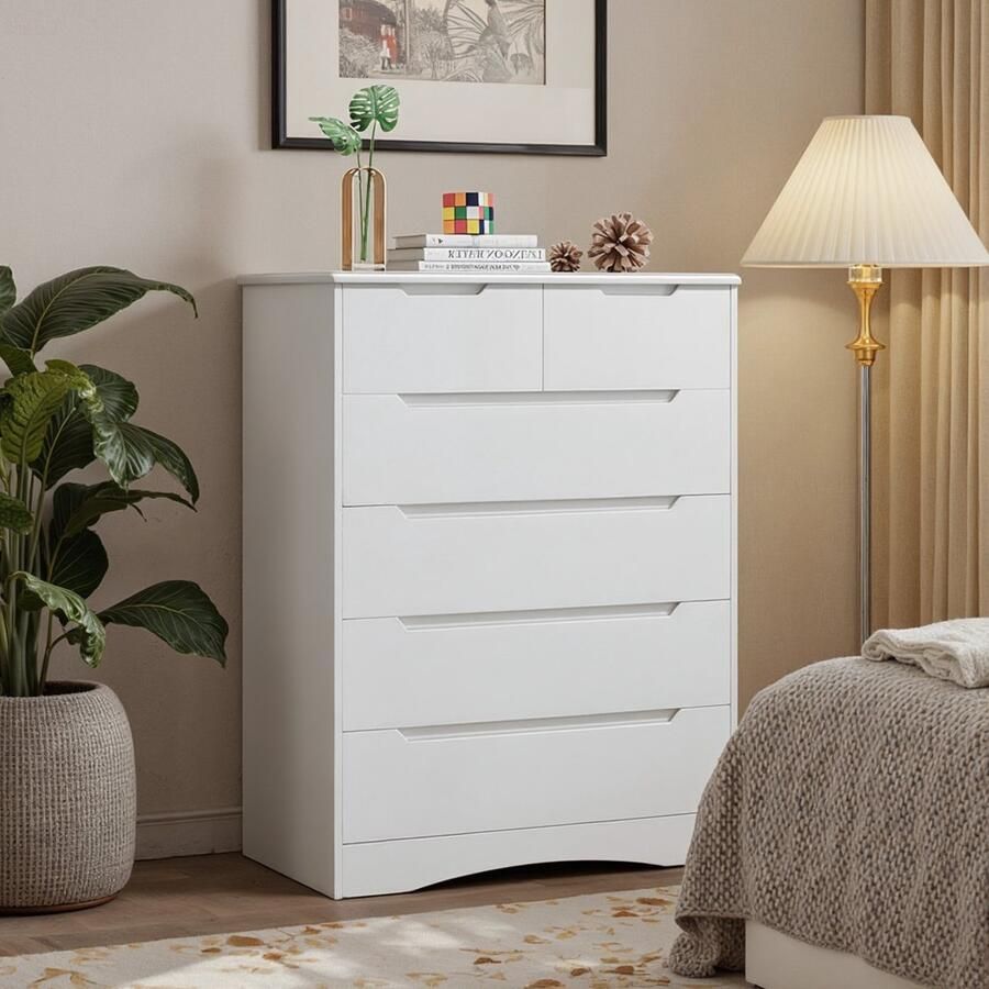 Bealife AP44 Ladekast Slaapkamer -Ladekast met 6 Ruime -Lades voor Hal Kantoor Slaapkamer Woonkamer Wit