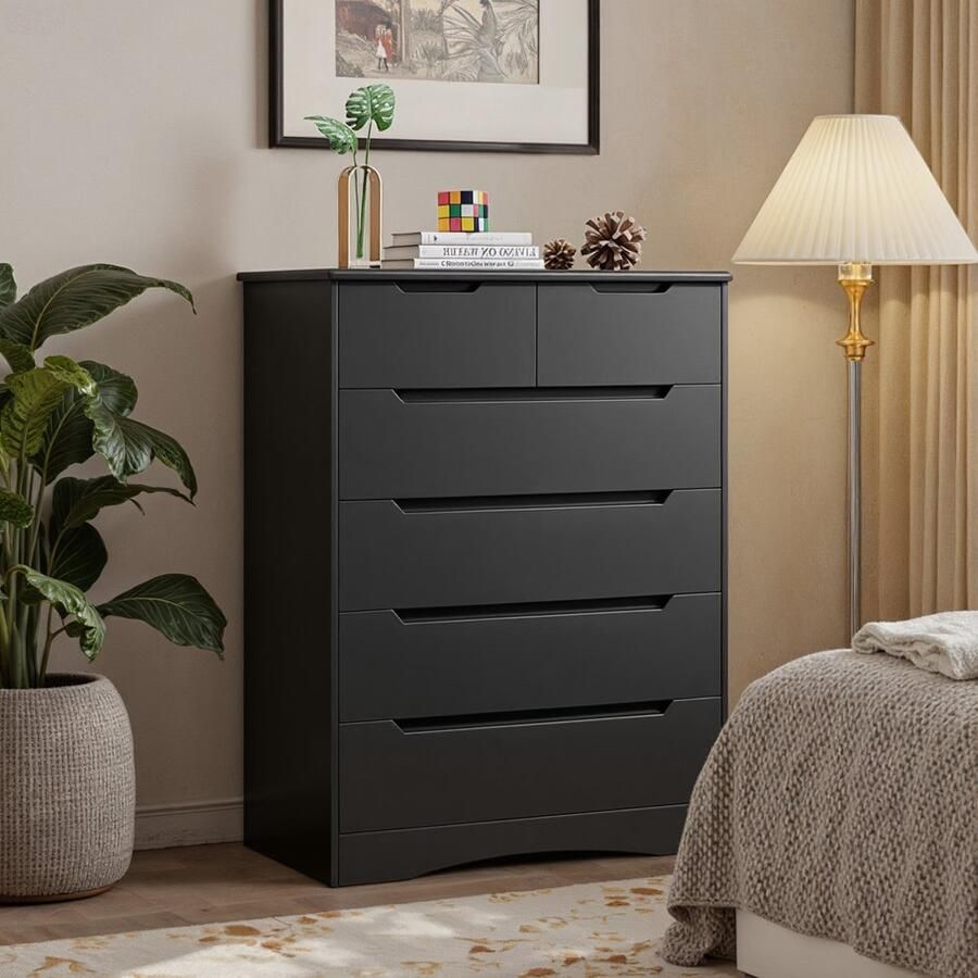 Bealife AP44 Ladekast Slaapkamer -Ladekast met 6 Ruime -Lades voor Hal Kantoor Slaapkamer Woonkamer Zwart