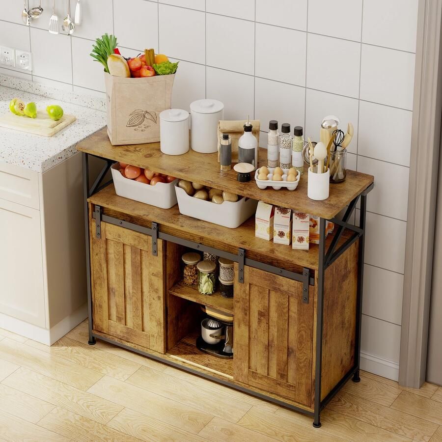 Bealife AP56 Buffetkast Multifunctionele opbergkast met royale opslagruimte Verstelbare woonkamerschappen perfect voor woonkamer of hal 100 x 33 x 80 cm Vintage bruin - Foto 2