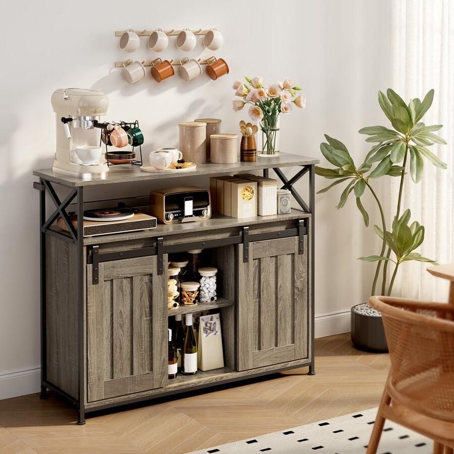 Bealife AP56 Buffetkast Multifunctionele opbergkast met royale opslagruimte Verstelbare woonkamerschappen perfect voor woonkamer of hal 100 x 33 x 80 cm Gris