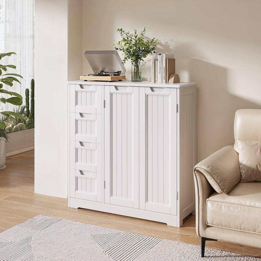 Bealife AP67 Badkamerkasten badkamermeubel met 4 laden en 2 deuren kast voor badkamer woonkamer keuken badkamermeubel met verstelbare plank badkamermeubel 81 X 30 X 83 cm wit