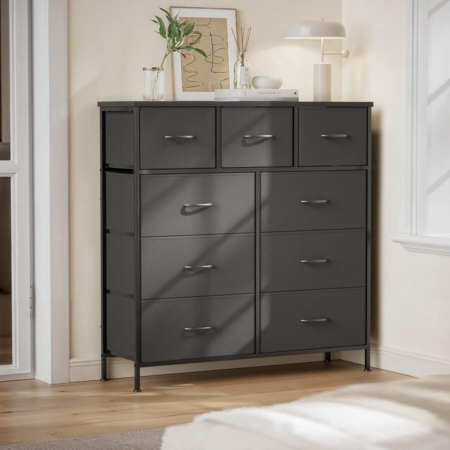 Bealife AP70 Ladekast met 9 stoffen laden opbergkast voor garderobekasten ladekast slaapkamer voor slaapkamer woonkamer hal (donkergrijs)