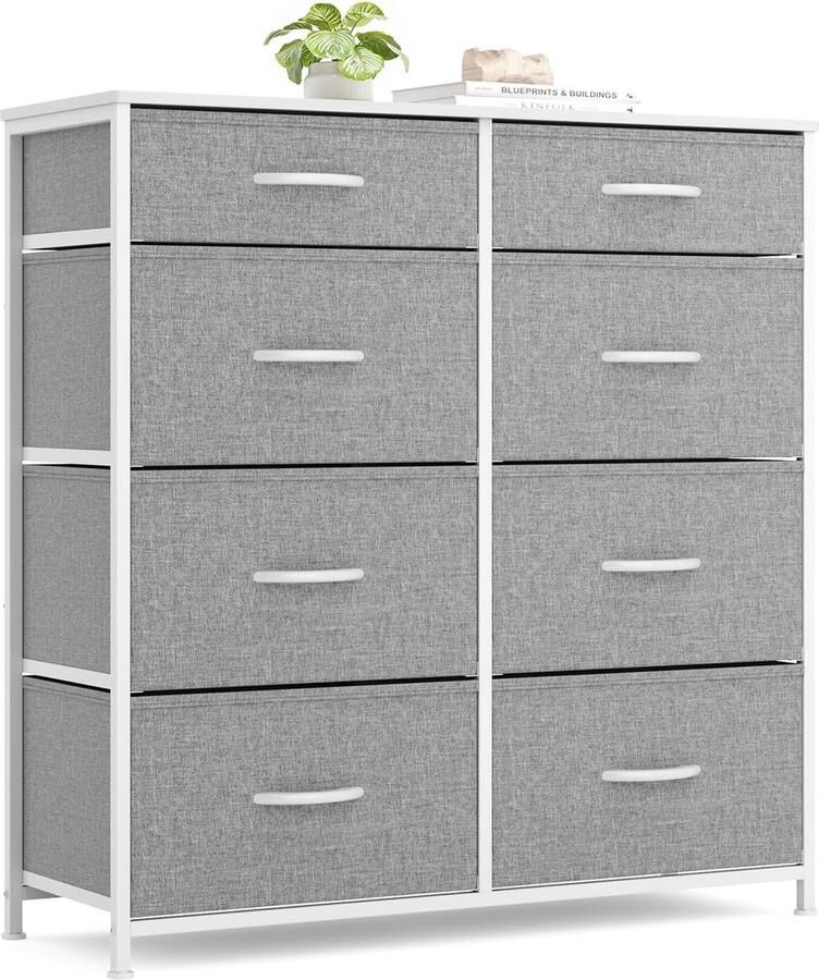 Bealife AP72 Ladekast stoffen ladekast met 8 laden ladekast slaapkamer met houten blad ladekast gangkast voor keuken kantoor hal slaapkamer Donker