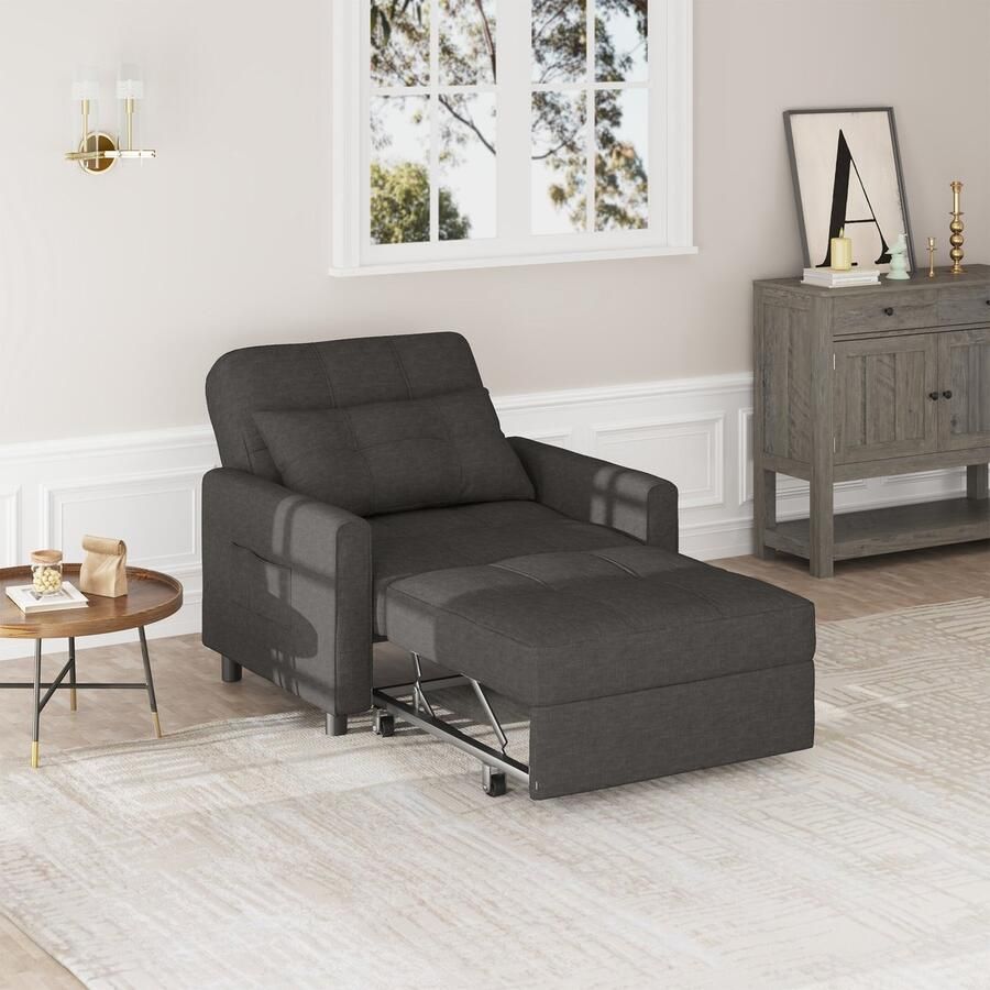 Bealife AR22 Slaapbank 1 Persoons- 3-In-1 Bank met Slaapfunctie Verstelbare Bedbank Sofa met Armleuningen voor Woonkamer Slaapkamer Logeerkamer 191x68x44cm-Donkergrijs