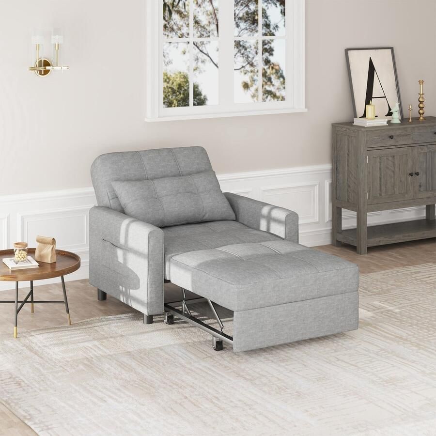 Bealife AR22 Slaapbank 1 Persoons- 3-In-1 Bank met Slaapfunctie Verstelbare Bedbank Woonkamer Slaapkamer Logeerkamer -Sofa met Armleuningen voor -191x68x44cm -Licht Grijs