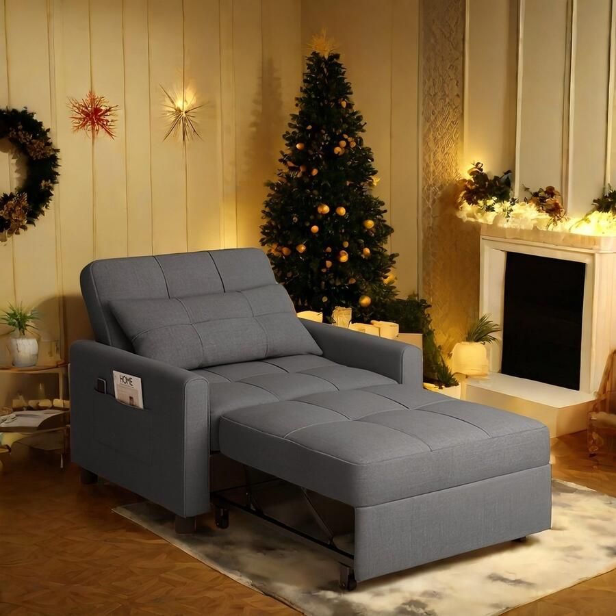 Bealife AR24 Slaapbank 1 Persoons 3-In-1 Bank met Slaapfunctie Verstelbare Bedbank -Donkergrijs