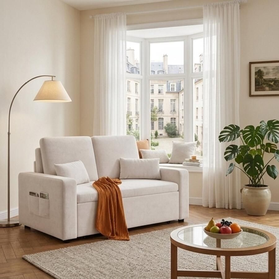 Bealife AR28 Slaapbank 2 persoons 3-in-1 Bank met Slaapfunctie Verstelbare Sofa met Armleuningen Tweepersoonsbed voor woonkamer slaapkamer of logeerkamer Beige - Foto 3