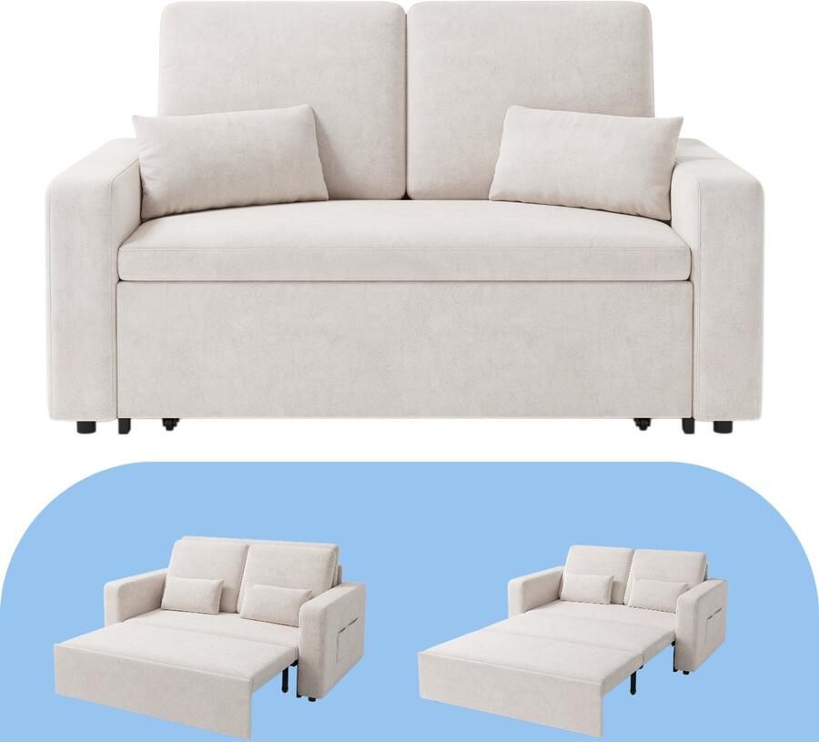 Bealife AR28 Slaapbank 2 persoons 3-in-1 Bank met Slaapfunctie Verstelbare Sofa met Armleuningen Tweepersoonsbed voor woonkamer slaapkamer of logeerkamer Beige - Foto 5