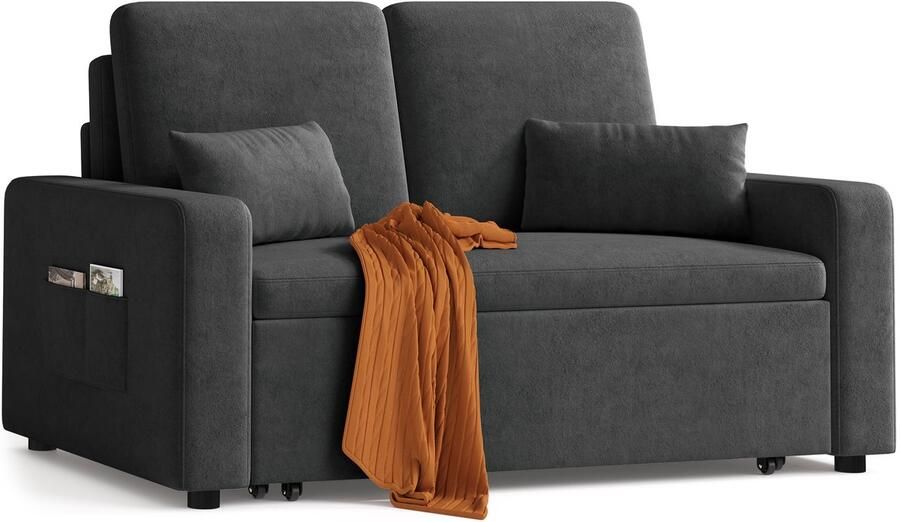 Bealife AR28 3-In-1 Bank met Slaapfunctie Verstelbare Bedbank Sofa met Armleuningen voor Woonkamer Slaapkamer 150x82x87cm Donkergrijs
