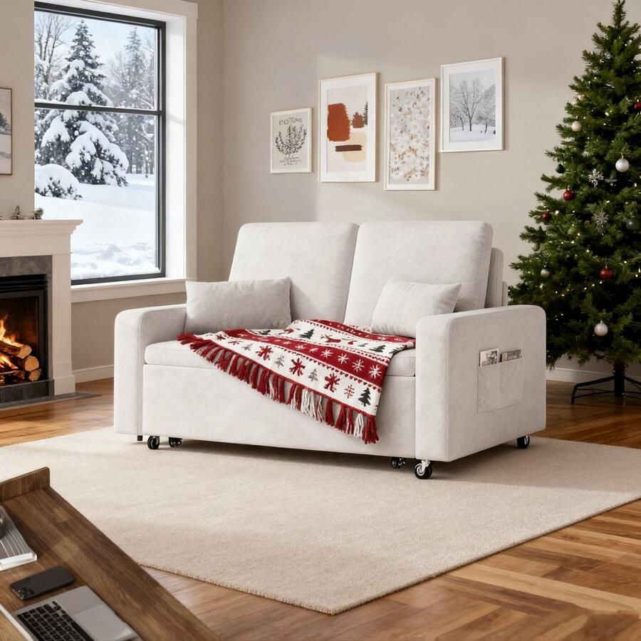 Bealife AR28 Slaapbank 2 persoons 3-in-1 Bank met Slaapfunctie Verstelbare Sofa met Armleuningen Tweepersoonsbed voor woonkamer slaapkamer of logeerkamer Beige - Foto 2