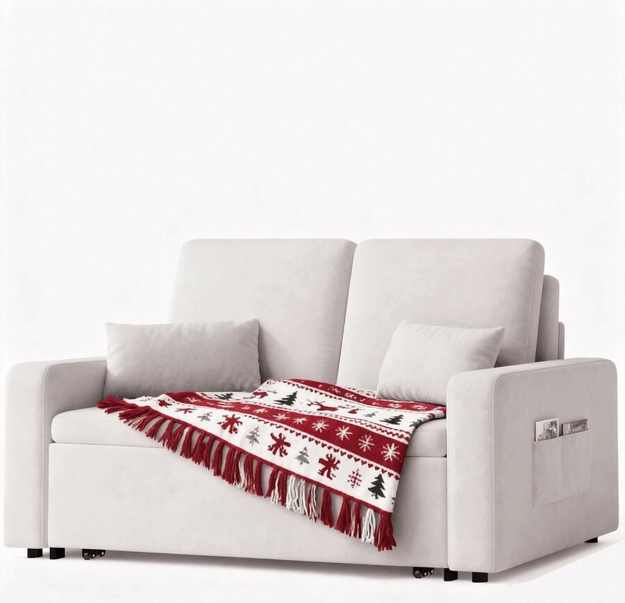 Bealife AR28 Slaapbank 2 persoons 3-in-1 Bank met Slaapfunctie Verstelbare Sofa met Armleuningen Tweepersoonsbed voor woonkamer slaapkamer of logeerkamer Beige - Foto 4