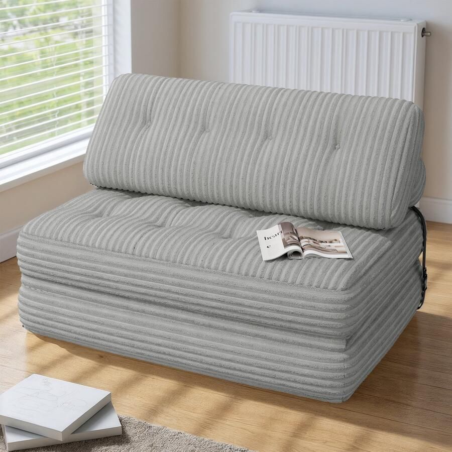 Bealife AR33 Slaapbank 3-in-1 Opvouwbaar Dubbel Corduroy Lichtgrijs