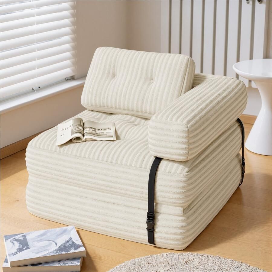 Bealife AR34 Slaapbank 3-in-1 Opvouwbaar Enkel Corduroy Verbeterde Armleuningen Beige