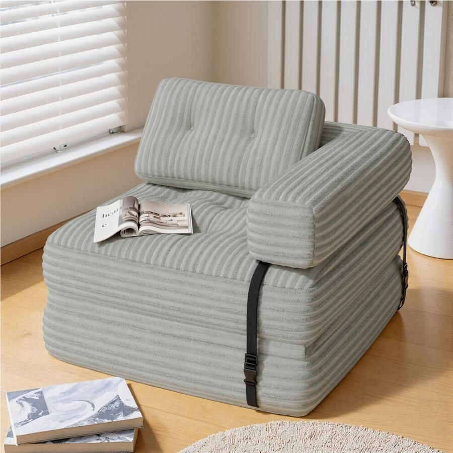 Bealife AR34 Slaapbank 3-in-1 Opvouwbaar Enkel Corduroy Verbeterde Armleuningen Lichtgrijs