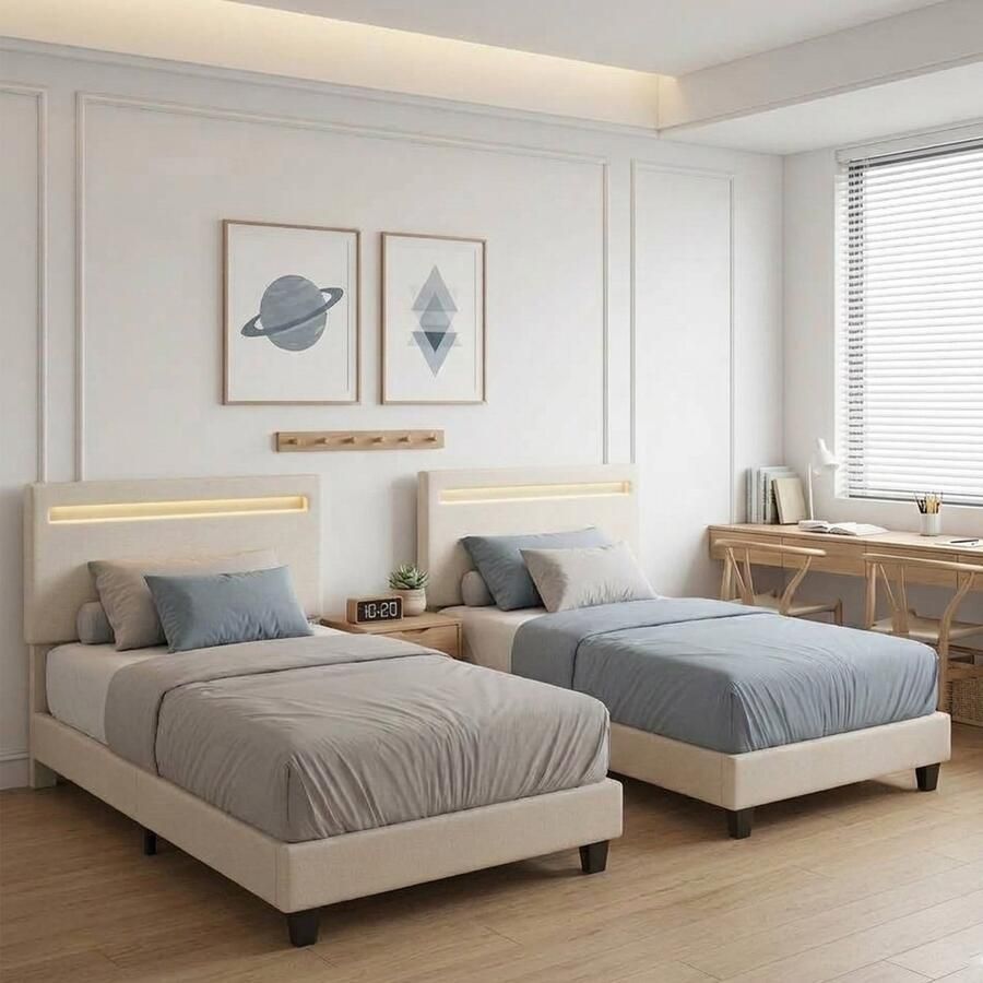 Bealife BF27 Bedframe 200 x 90 cm LED-verlichting Hoofdbord en lattenbodem Beige - Foto 3
