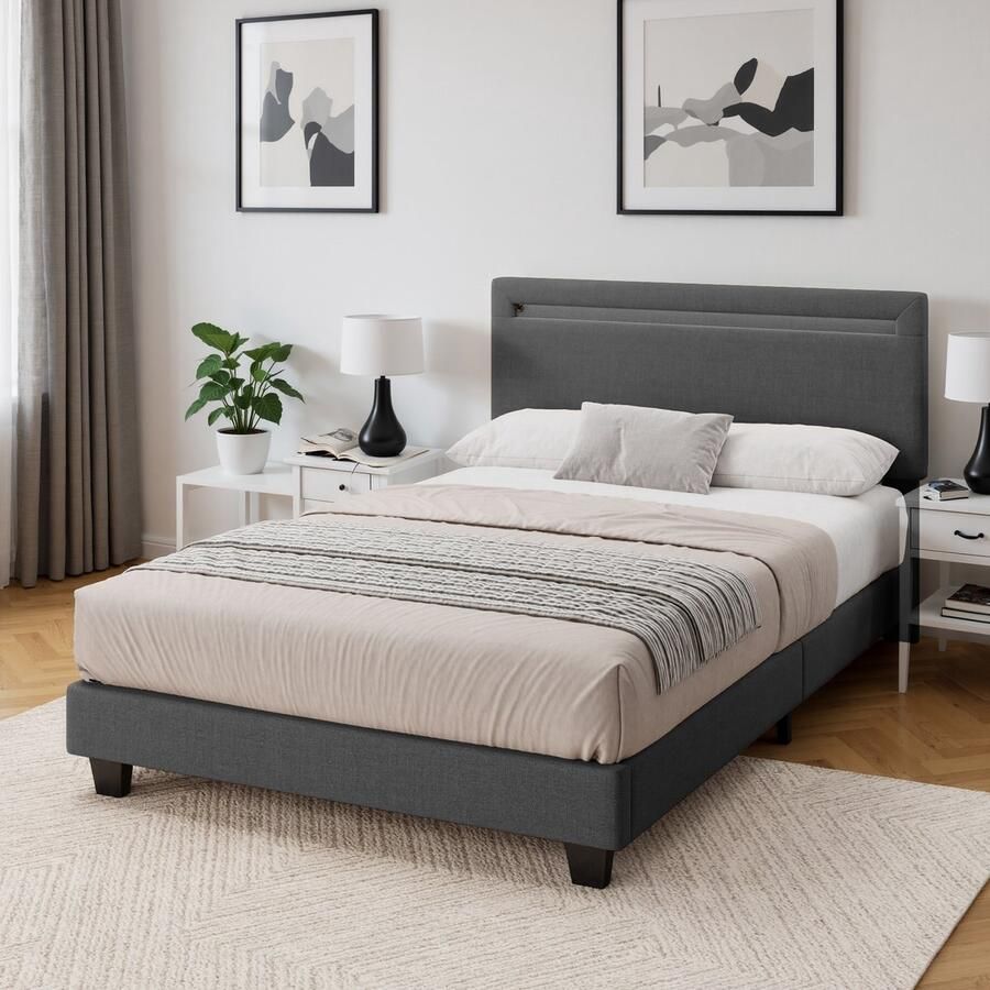 Bealife BF27 Bedframe 200 x 120 cm LED-verlichting Hoofdbord en lattenbodem Donkergrijs