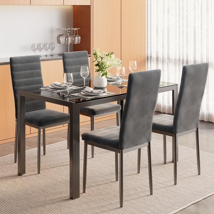 Bealife Eetkamerstoelen Set van 4 Eetkamerstoelen voor Keuken Eetkamer Fluwelen Zitting Gewatteerde Stoelen Modern (Donker Grijs 4)