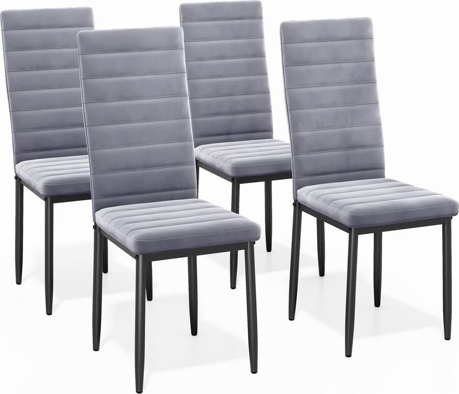 Bealife Eetkamerstoelen Set van 4 Eetkamerstoelen voor Keuken Eetkamer Fluwelen Zitting Gewatteerde Stoelen Modern (Licht Grijs 4)