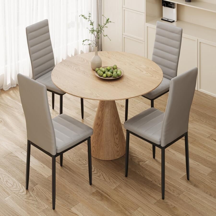 Bealife Eetkamerstoelen Set van 4 Eetkamerstoelen voor Keuken Eetkamer Kunstleer Hoge Rug Modern (Licht Grijs)