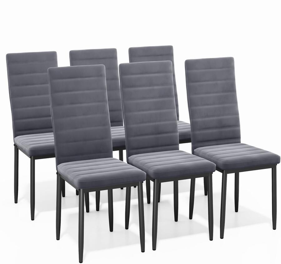 Bealife Eetkamerstoelen Set van 6 Eetkamerstoelen voor Keuken Eetkamer Fluwelen Zitting Gewatteerde Stoelen Modern (Donker Grijs 6)
