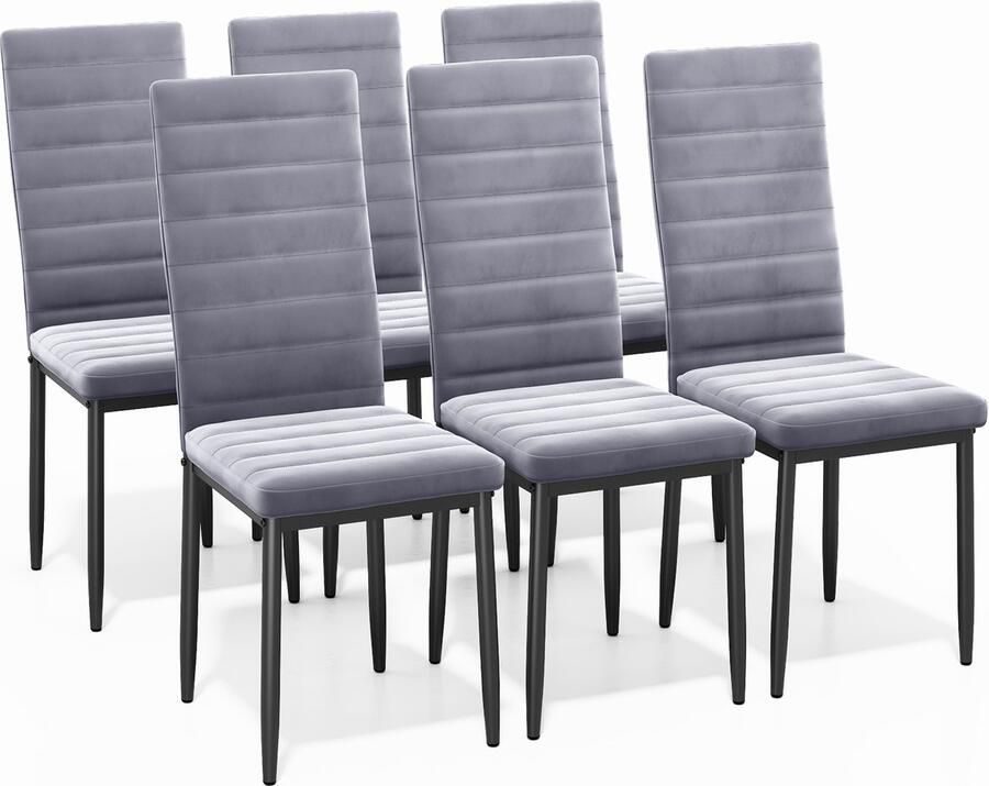 Bealife Eetkamerstoelen Set van 6 Eetkamerstoelen voor Keuken Eetkamer Fluwelen Zitting Gewatteerde Stoelen Modern. (Licht Grijs 6)