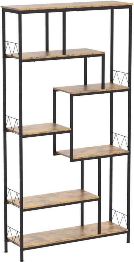 Bealife FS13 Vakkenkasten-wall cabinet Huub-Boekenkast- 5 Compartimenten Vintage-open vakkenkast- wandkast -98x30x180cm·Bruin