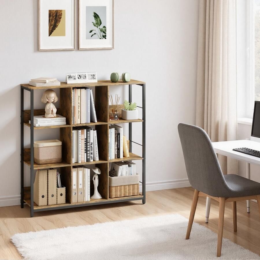 Bealife FS27 Boekenkast Open Kast Vitrinekast Opslagruimte Geschikt voor Slaapkamer Woonkamer Kantoor 100 x 30 x 103 cm Bruin