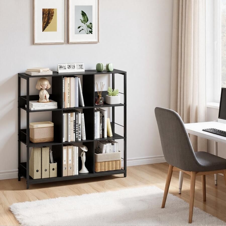 Bealife FS27 Boekenkast Open Kast Vitrinekast Opslagruimte Geschikt voor Slaapkamer Woonkamer Kantoor 100 x 30 x 103 cm Zwart