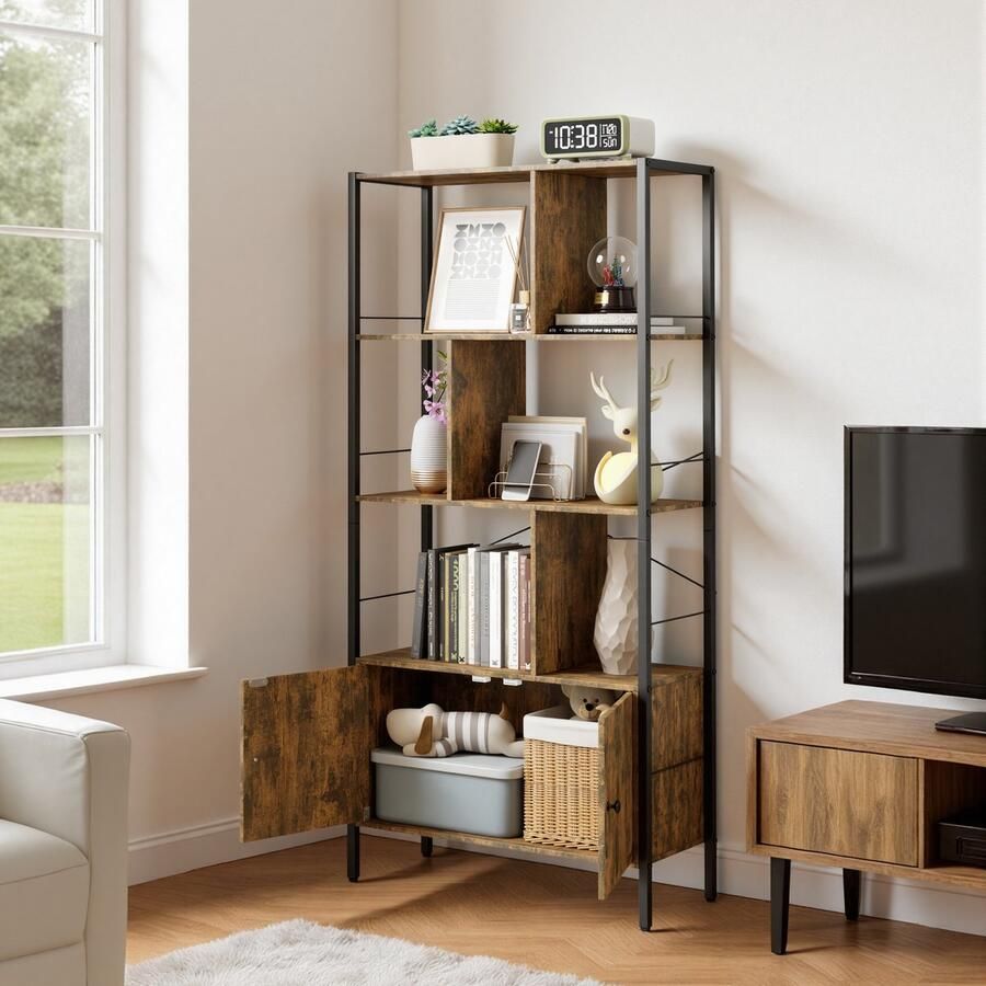 Bealife FS28 Boekenkast Open Kast Vitrinekast Opslagruimte Geschikt voor Slaapkamer Woonkamer Kantoor 74 x 30 x 150 cm Bruin