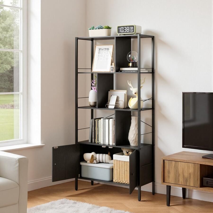 Bealife FS28 Boekenkast Open Kast Vitrinekast Opslagruimte Geschikt voor Slaapkamer Woonkamer Kantoor 74 x 30 x 150 cm Zwart