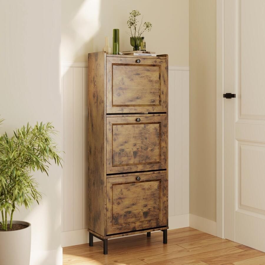 Bealife FS52 Schoenenrek met 3 klapdeuren Dubbele diepte Slanke organizer voor in de hal 50 x 24 x 118 cm voor hal slaapkamer Retro