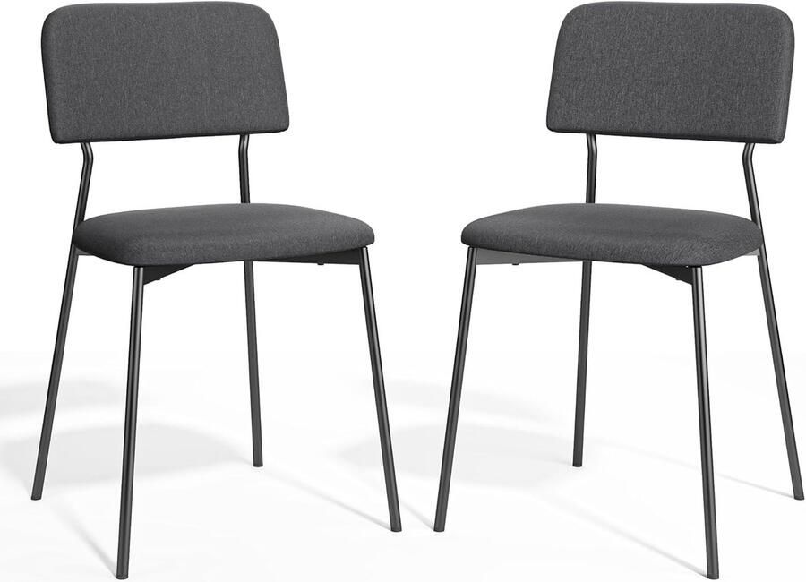 Bealife TB11-1D stoelen set van 2 gestoffeerde eetkamerstoelen set van 2 eetkamerstoel met metalen frame voor eetkamer keuken woonkamer studeerkamer donkergrijs