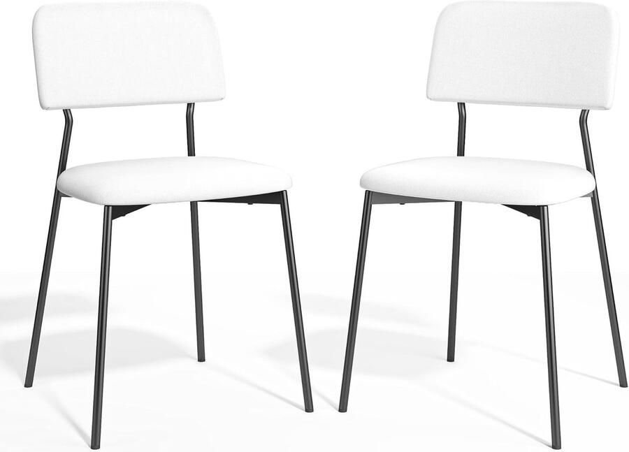 Bealife TB11-1W Eetkamerstoelen set van 2 gestoffeerde eetkamerstoelen set van 2 eetkamerstoelen met metalen frame voor eetkamer keuken woonkamer studeerkamer wit