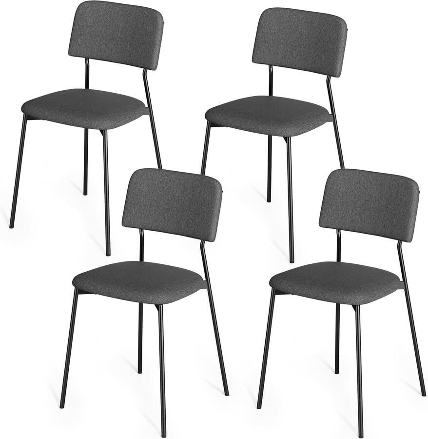 Bealife TB11-2D stoelen set van 4 gestoffeerde eetkamerstoelen set van 4 metalen frame keukenstoel voor eetkamer keuken woonkamer studeerkamer donkergrijs