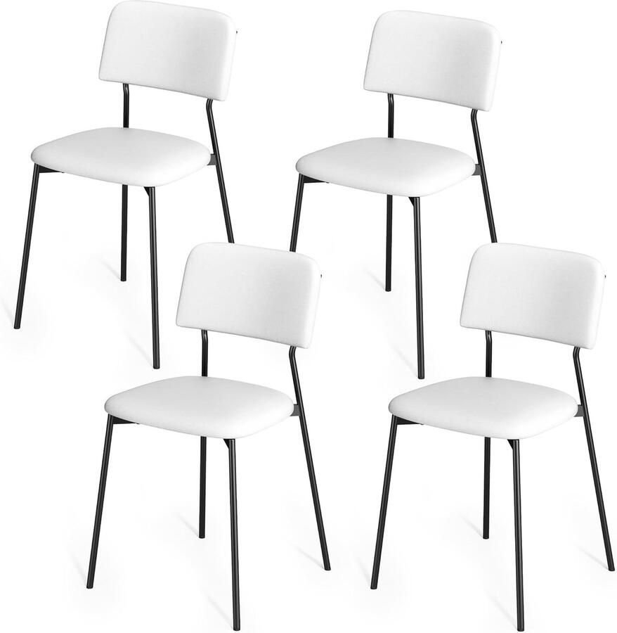 Bealife TB11-2W Eetkamerstoelen set van 4 gestoffeerde eetkamerstoelen set van 4 keukenstoel met metalen frame voor eetkamer keuken woonkamer studeerkamer wit