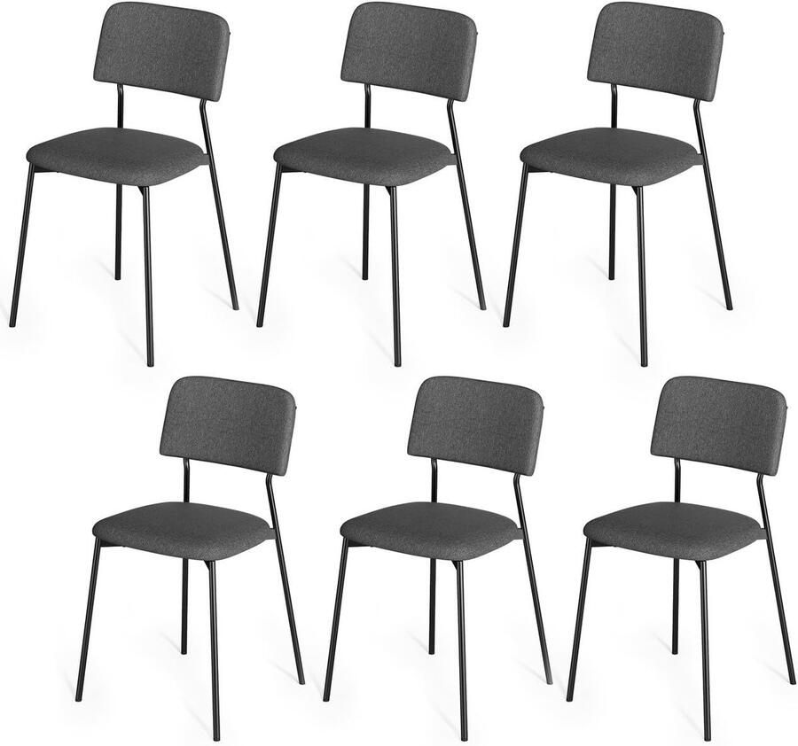 Bealife TB11-3D stoelen set van 6 gestoffeerde eetkamerstoelen set van 6 metalen frame keukenstoel voor eetkamer keuken woonkamer studeerkamer donkergrijs