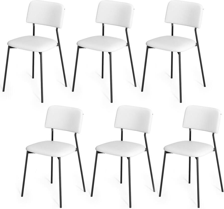 Bealife TB11-3W Set van 6 eetkamerstoelen met rugleuning gestoffeerde eetkamerstoelen set van 6 keukenstoel met metalen frame voor eetkamer keuken woonkamer studeerkamer wit