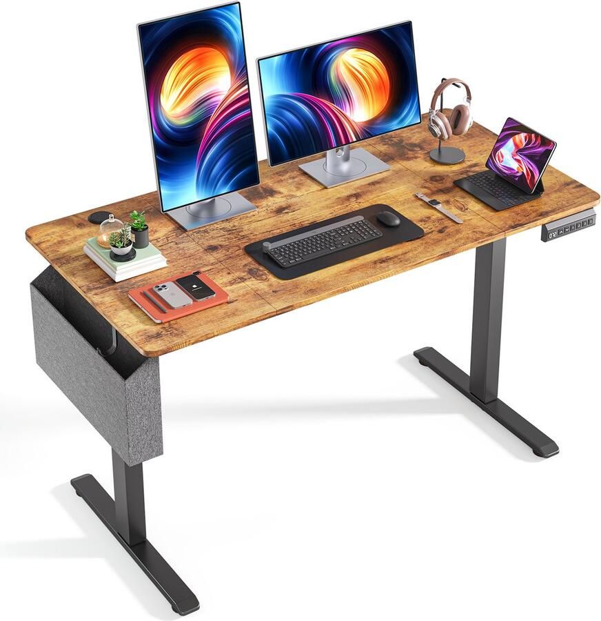 Bealife TB21 Elektrisch Bureau Hoogte Verstelbaar 120 x 60 cm met 3 Geheugenfuncties Gaming Bureau met Kabelbeheerlade Zijvak en Haken Bruin