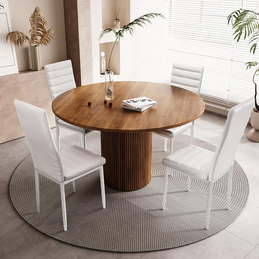 Bealife TB40C Stoelen Set voor 4 Moderne Eetkamer Stoelen Set met PU Leer -Huis Meubilair -41x39x96cm- Wit