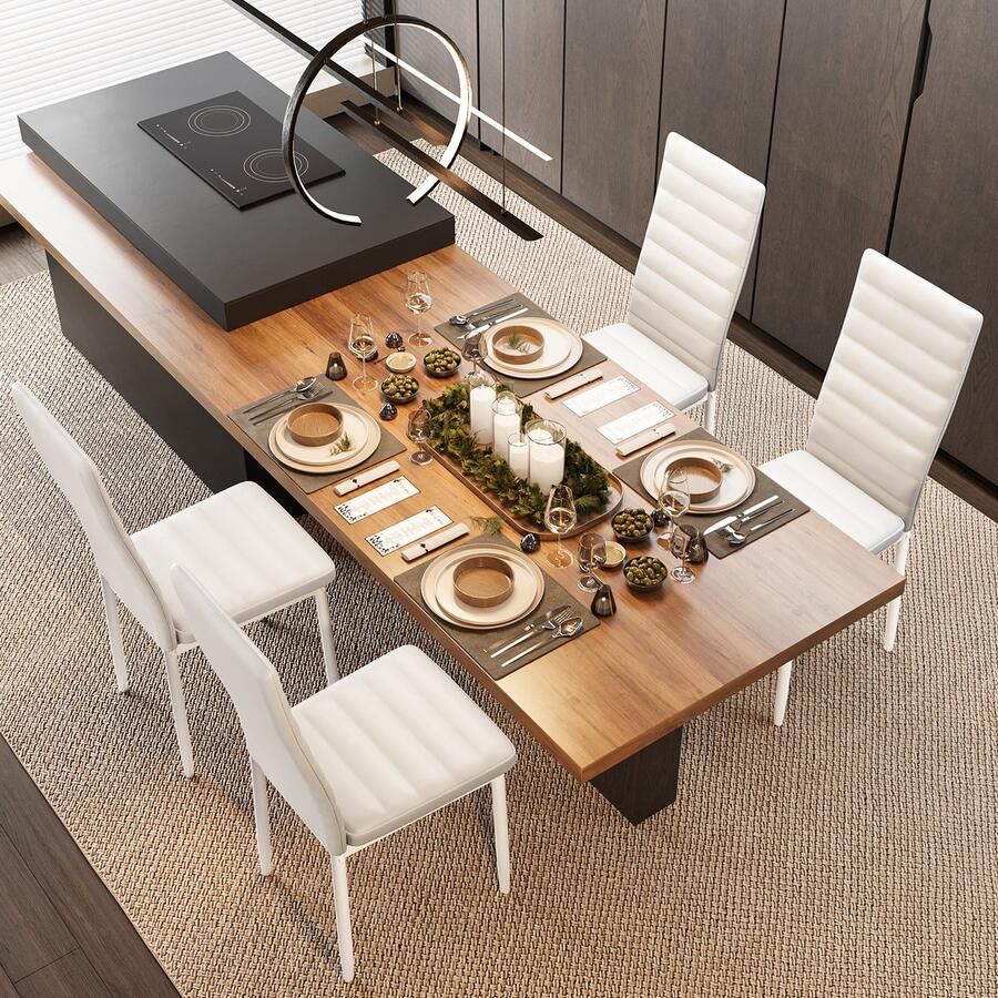 Bealife TB40C Stoelen Set voor 4 Moderne Eetkamer Stoelen Set met PU Leer Keuken Stoelen voor Kleine Ruimten Huis Meubilair 4 Persoons Eetkamer Stoelen Set voor Ontbijt Hoek Restaurant Bar Woonkamer -41x39x96cm- Wit