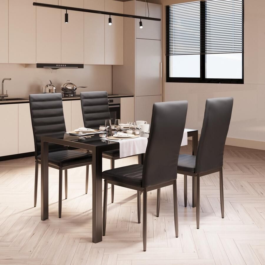Bealife TB40D Eettafel en Stoelen voor 4 Personen- Moderne Eetkamer Stoelen Set met PU Leer-Huis Meubilair-120x75x70cm-Zwart